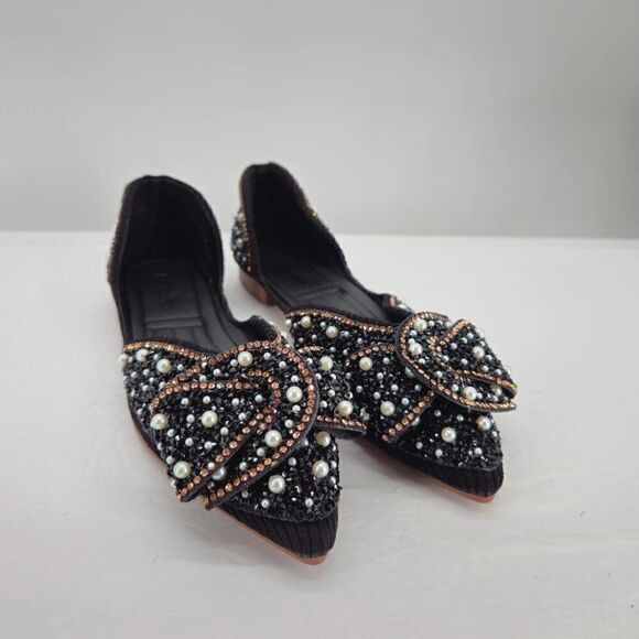 Shoes - Black Sequined Pointed Toe Ballet Shoes